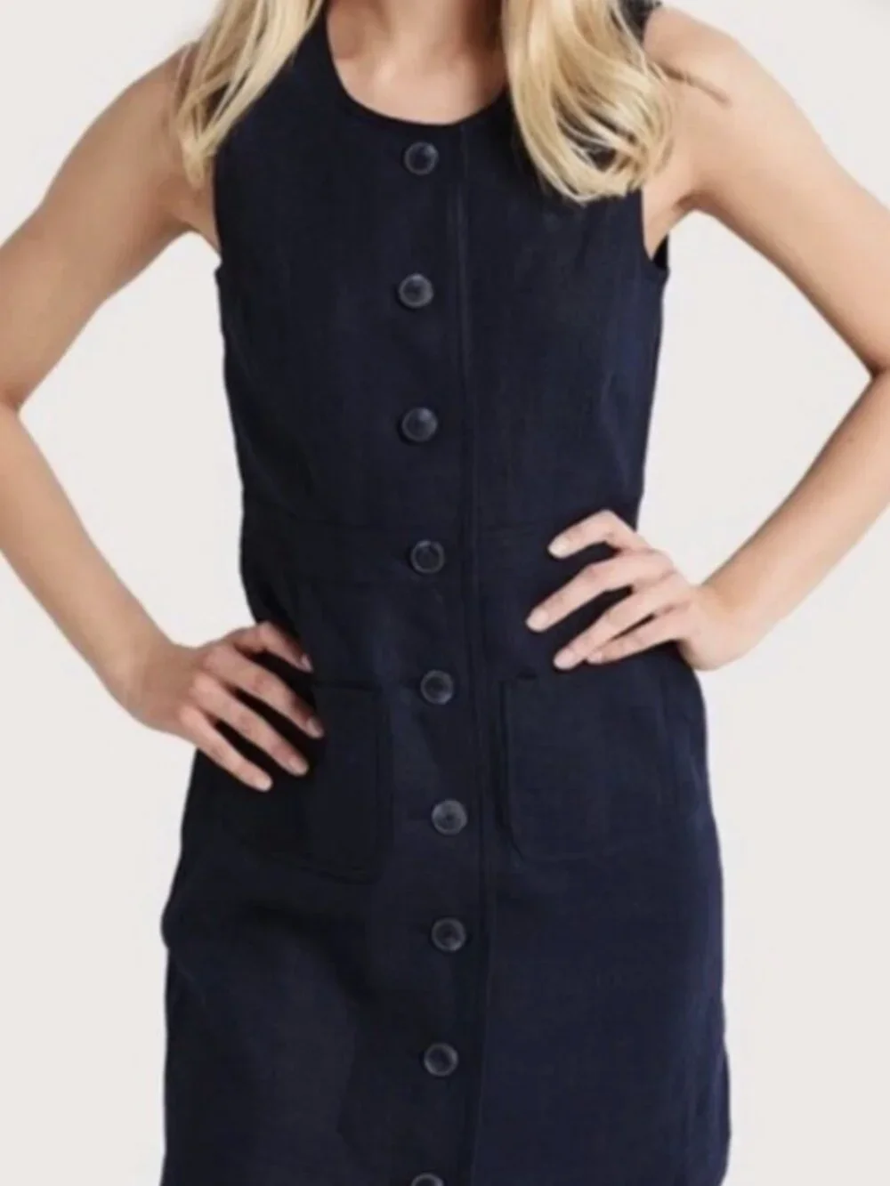 Tory Burch Navy Blue Button Front Linen Shift Dress size 6
